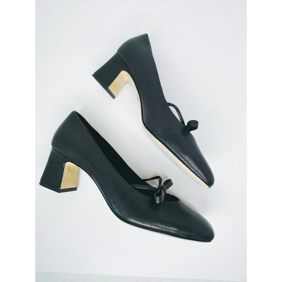 Dee Ocleppo Retro Black Zion Bow-Embellished Leather Pump sz 8.5 - Picture 4 of 11